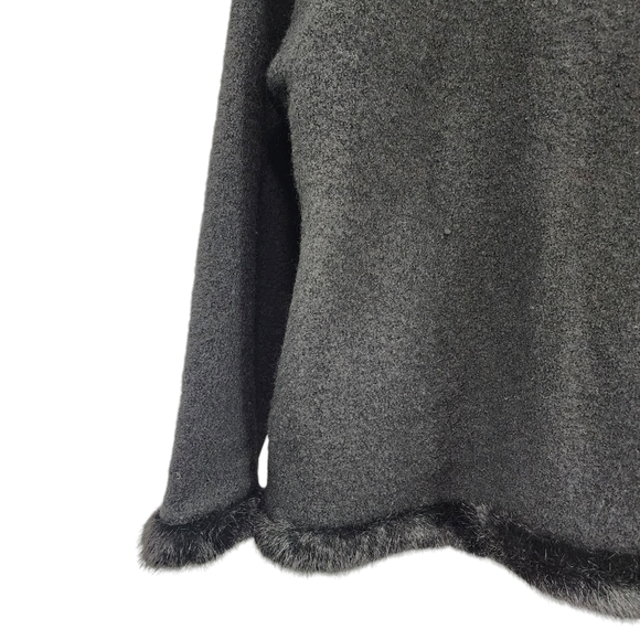 Lisa International Women's Boiled Wool Faux Fur Full Zip Jacket Black - L - Picture 9 of 9